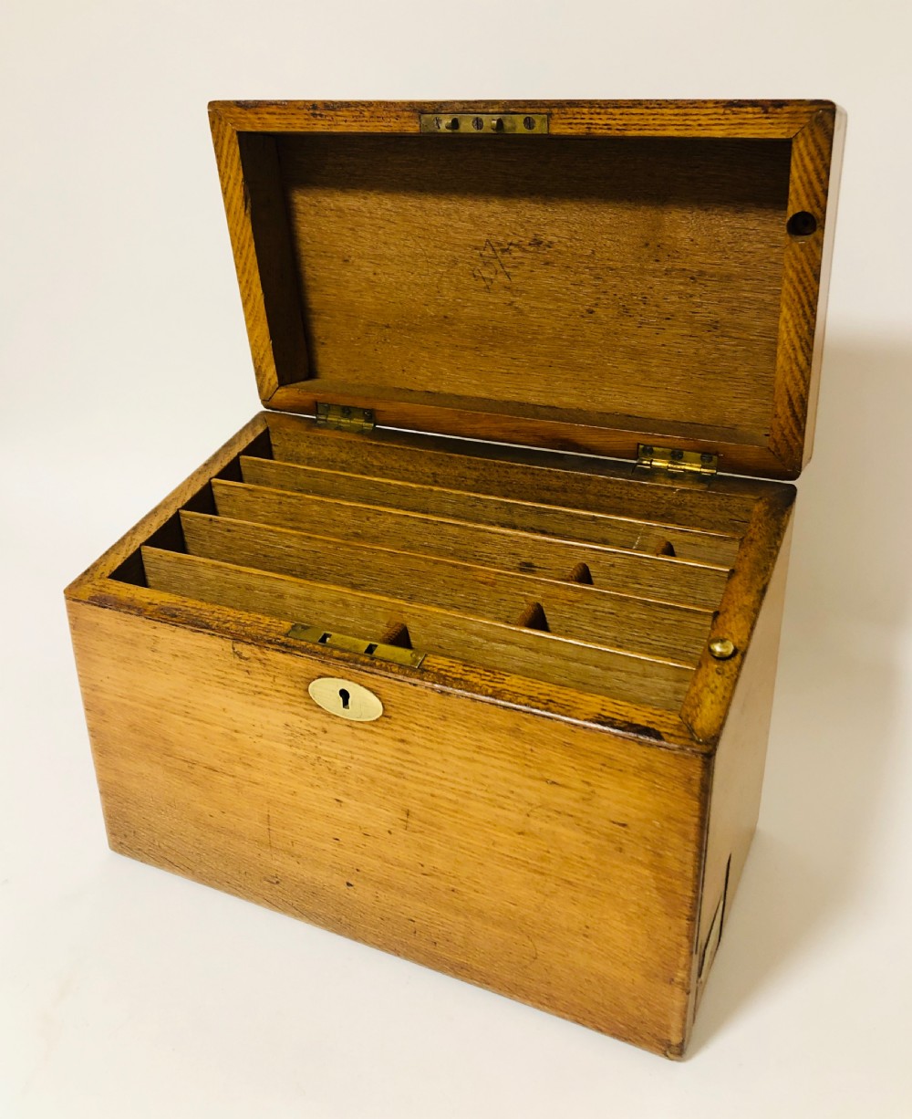 Antique Oak Desktop Stationery Cabinet Box View VIII