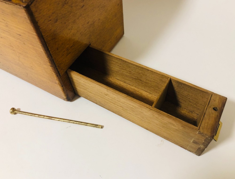 Antique Oak Desktop Stationery Cabinet Box View IX