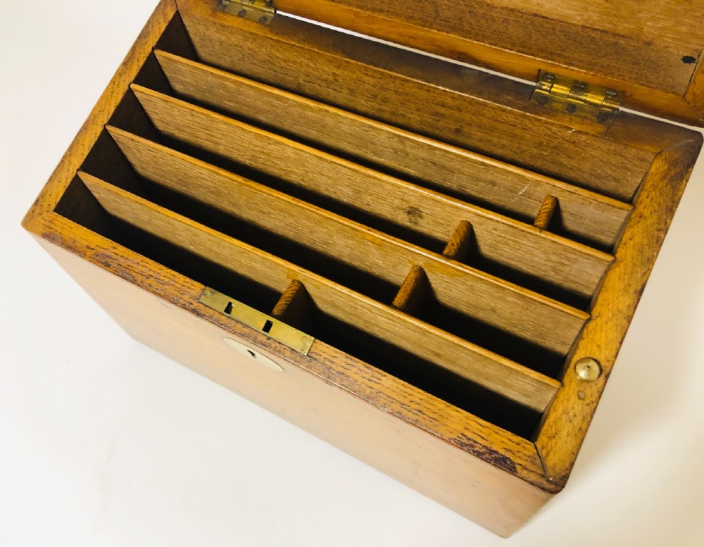 Antique Oak Desktop Stationery Cabinet Box View X