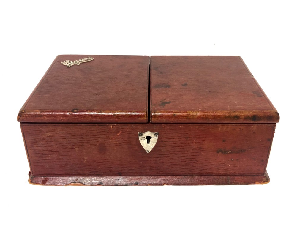 Antique Leather and Silver Cigar Box Humidor
