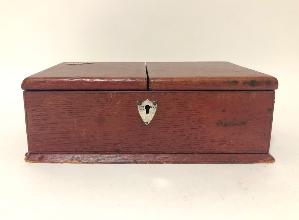 Antique Leather and Silver Cigar Box Humidor View II