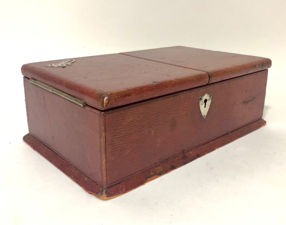 Antique Leather and Silver Cigar Box Humidor View III