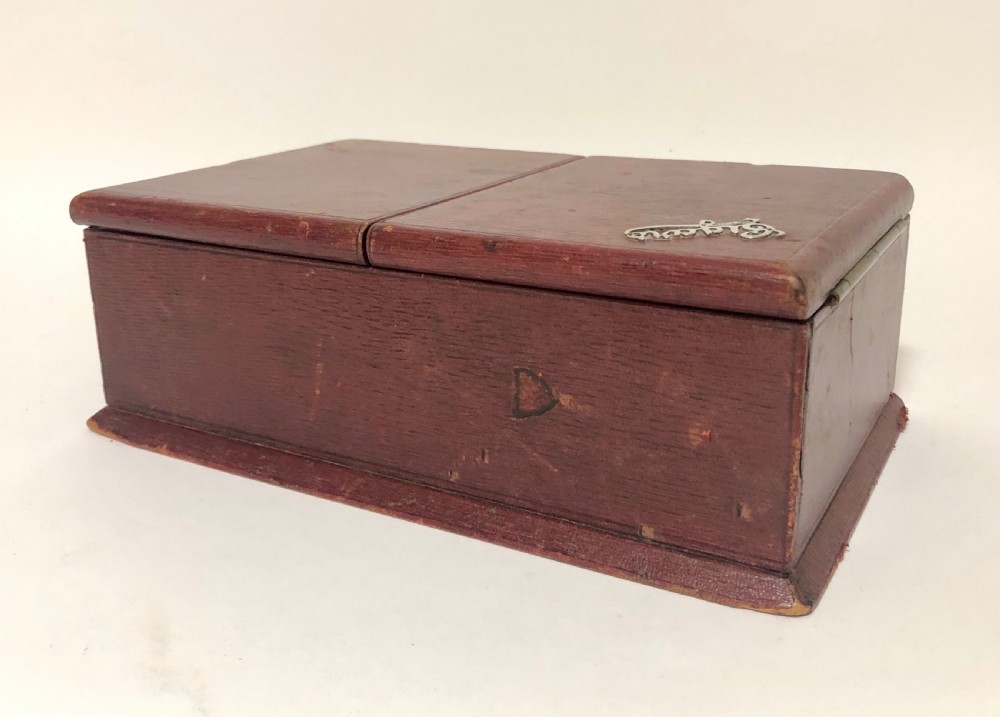 Antique Leather and Silver Cigar Box Humidor View IV
