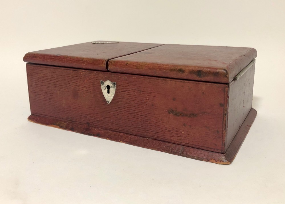 Antique Leather and Silver Cigar Box Humidor View VI
