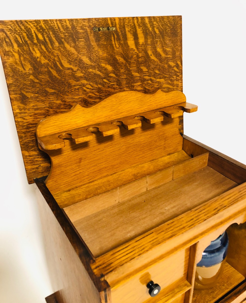 Antique Oak Pipe Smokers Cabinet Humidor View IX