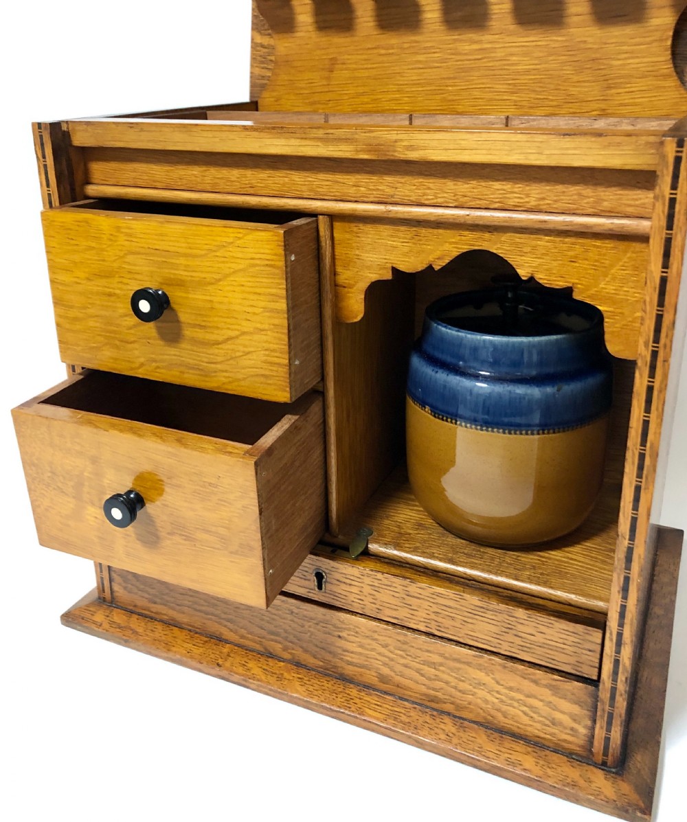Antique Oak Pipe Smokers Cabinet Humidor View X