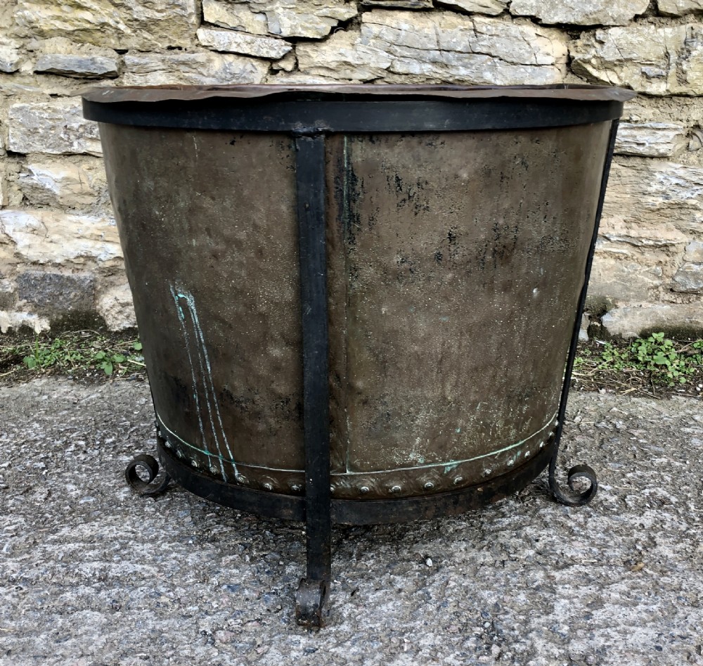 Large Antique Riveted Copper Boiler in Metal Stand View VI
