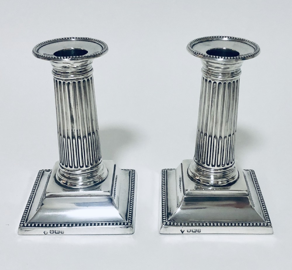 Pair of Victorian Solid Silver Column Candlesticks