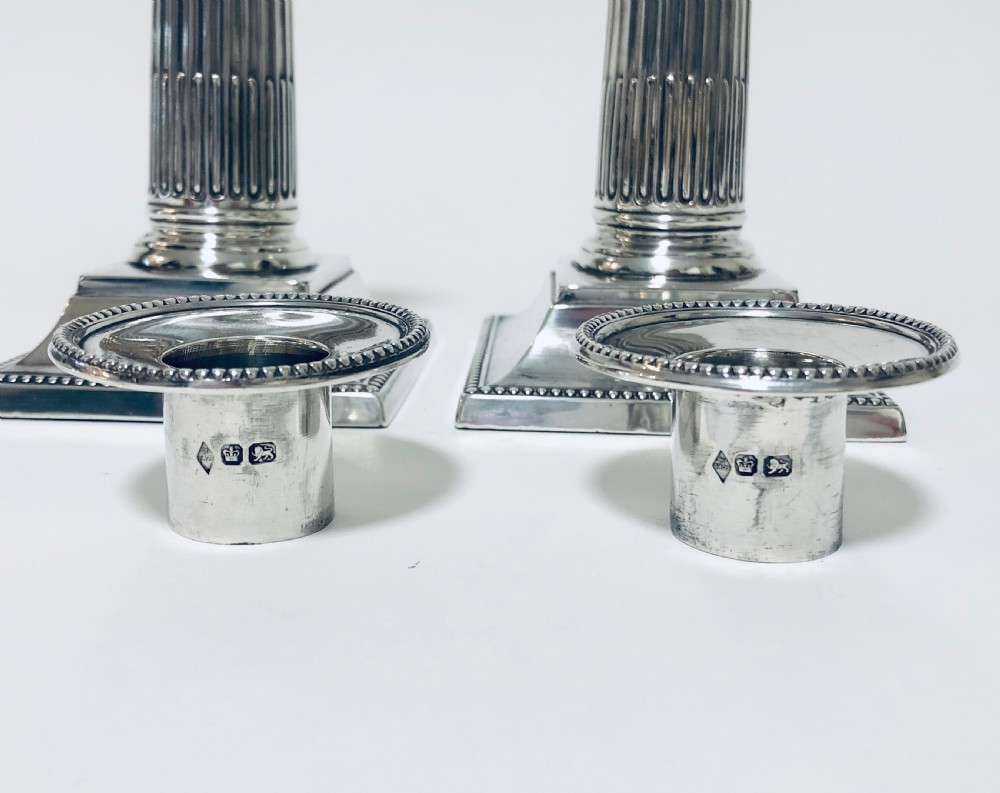 Pair of Victorian Solid Silver Column Candlesticks View X