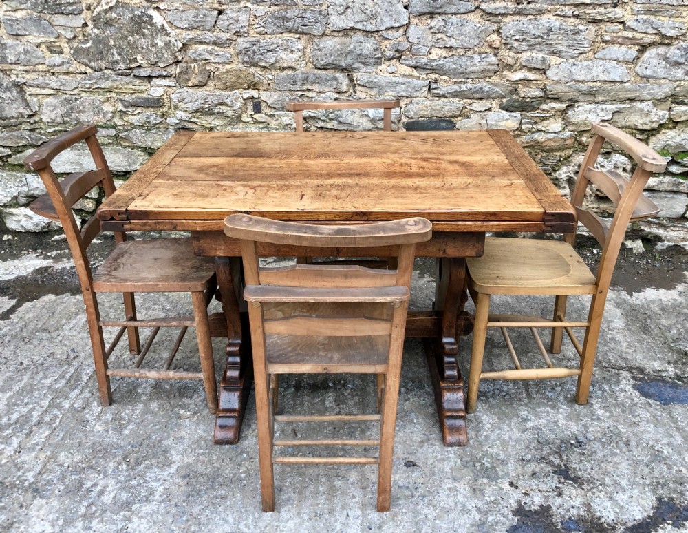 Antique Oak Draw Leaf Extending Refectory Table View II