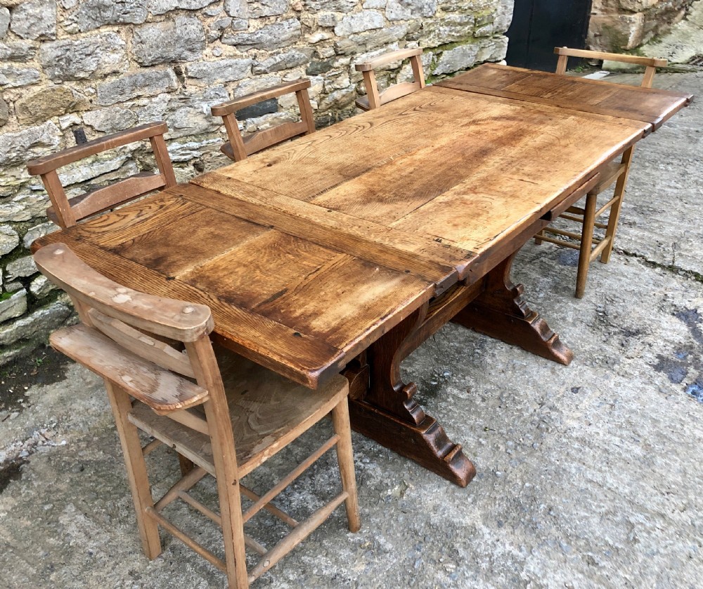 Antique Oak Draw Leaf Extending Refectory Table View V