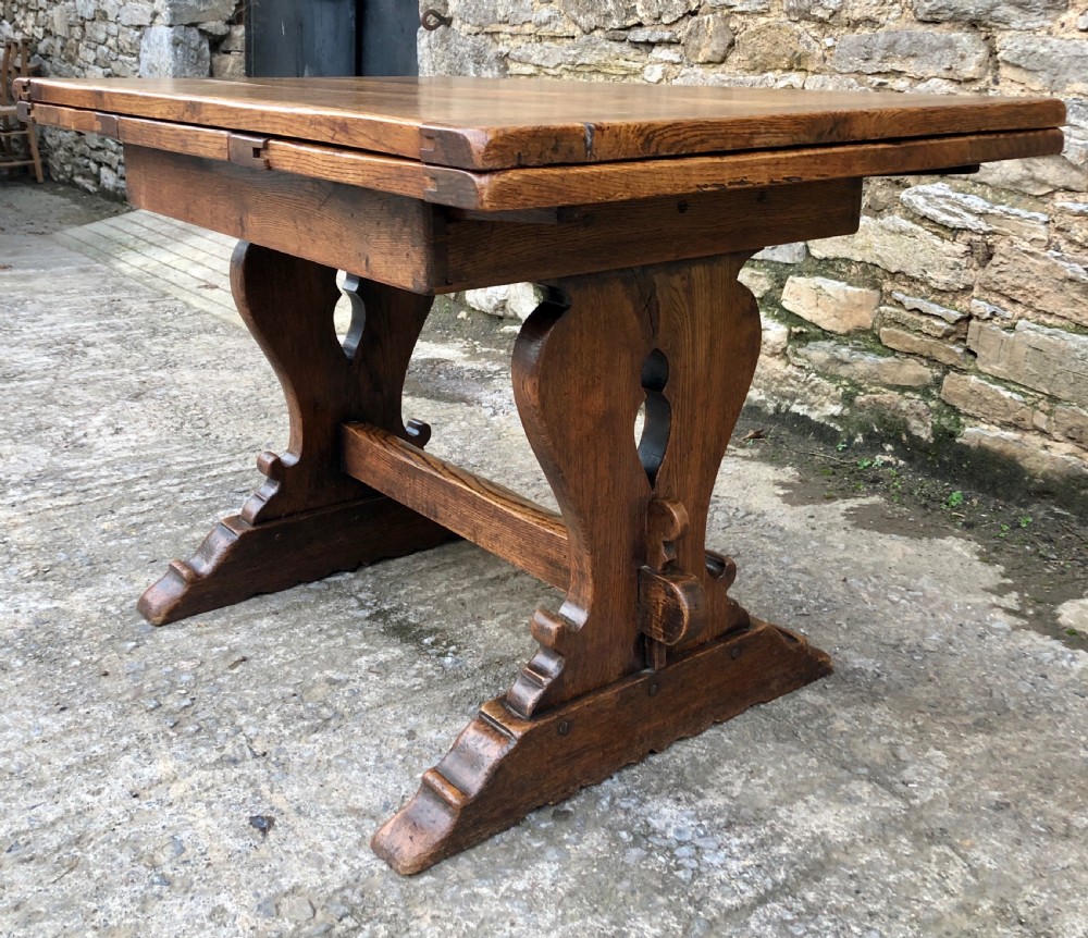 Antique Oak Draw Leaf Extending Refectory Table View IX