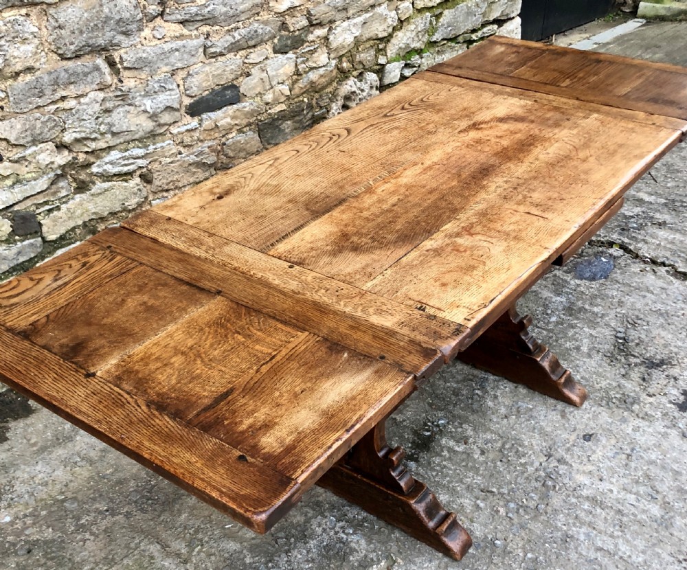 Antique Oak Draw Leaf Extending Refectory Table View X