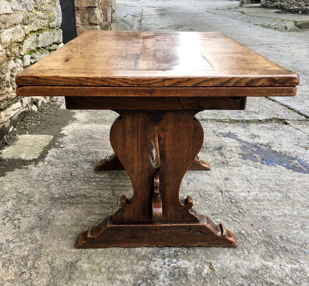 Antique Oak Draw Leaf Extending Refectory Table View XI