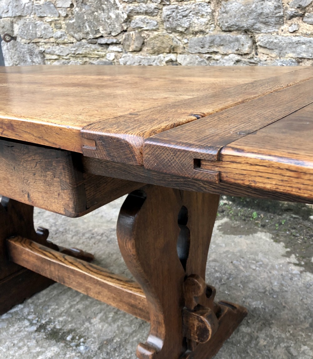 Antique Oak Draw Leaf Extending Refectory Table View XII