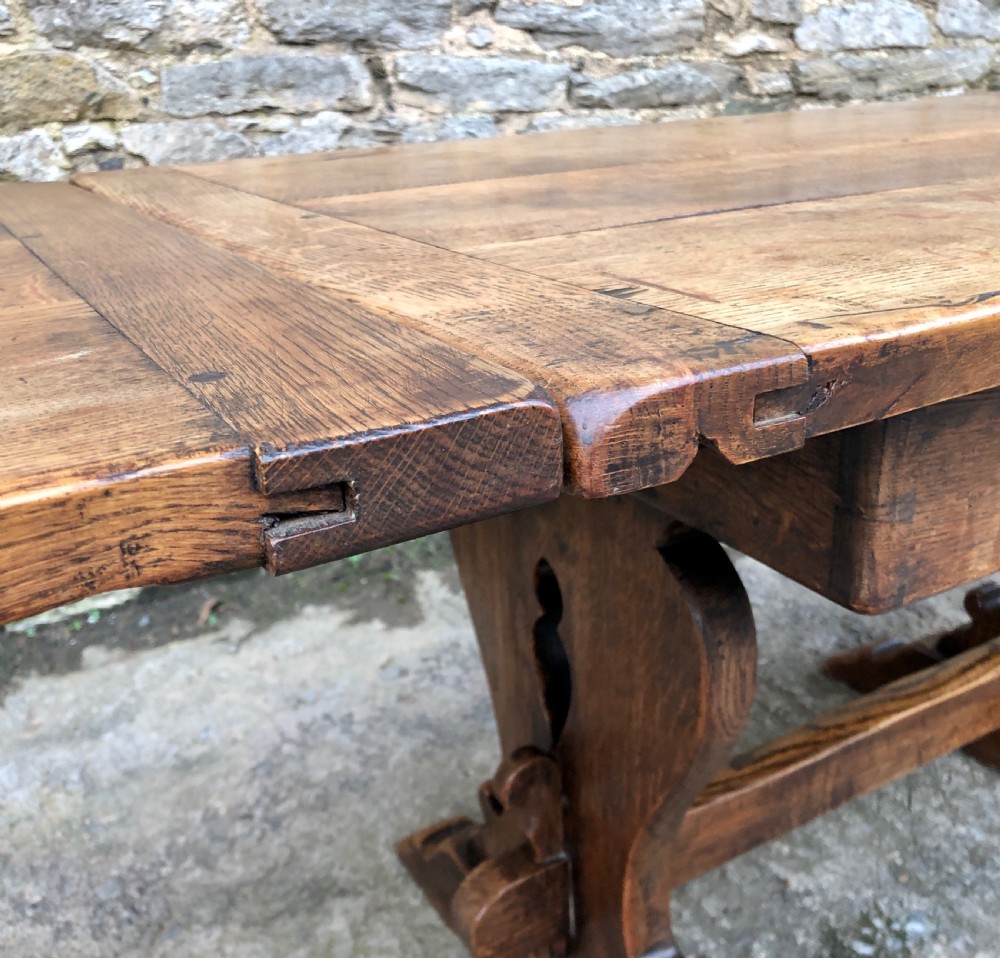 Antique Oak Draw Leaf Extending Refectory Table View XIV