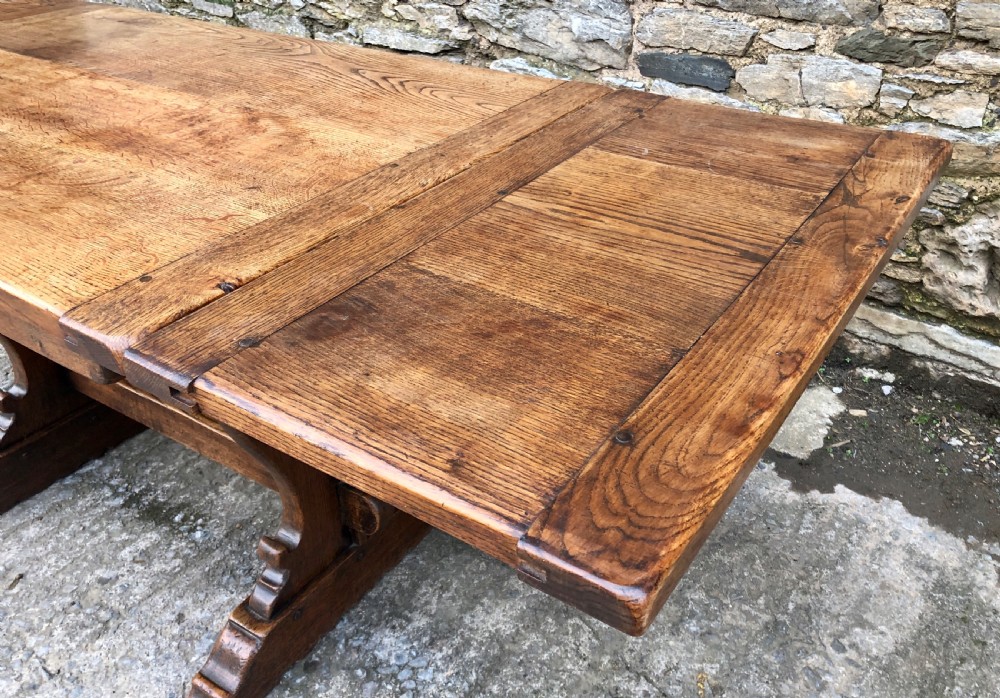 Antique Oak Draw Leaf Extending Refectory Table View XVI