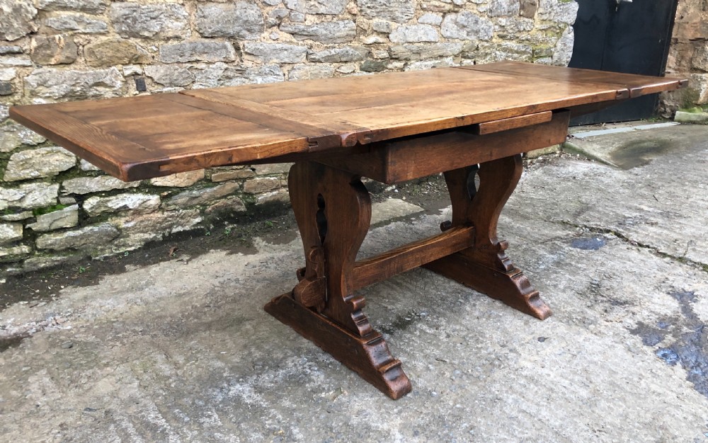 Antique Oak Draw Leaf Extending Refectory Table View XVII