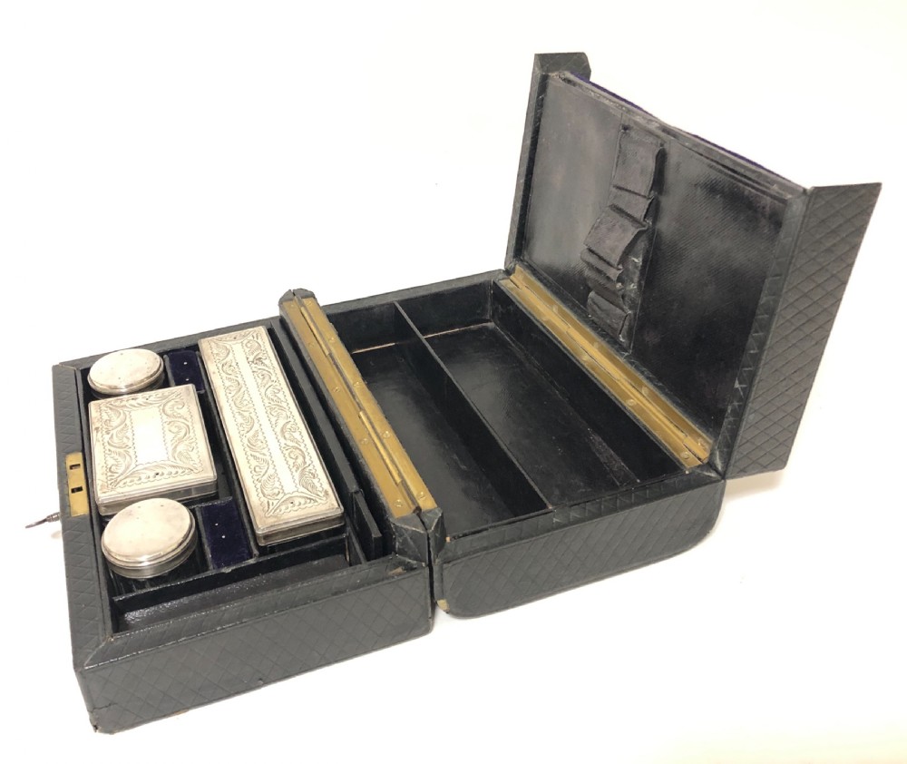Antique Fitted Vanity Box with Silver Plated Pots View IV