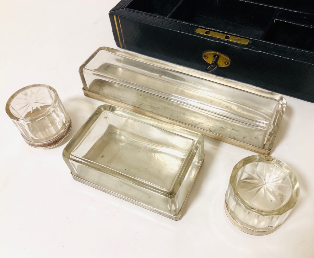 Antique Fitted Vanity Box with Silver Plated Pots View VII