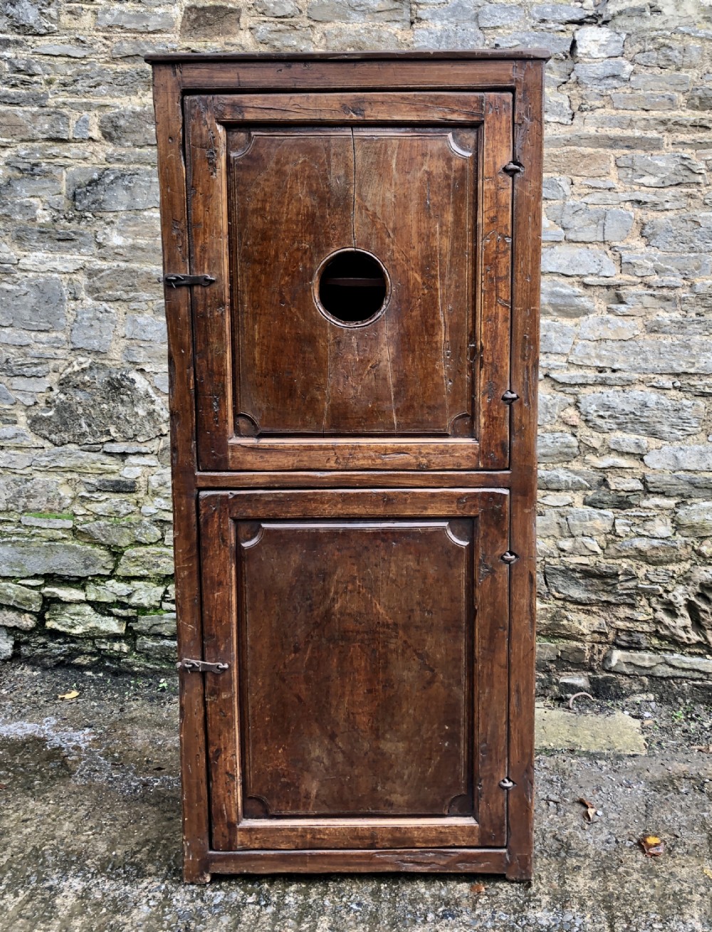 Antique Rustic Walnut Floor Standing Corner Cupboard
