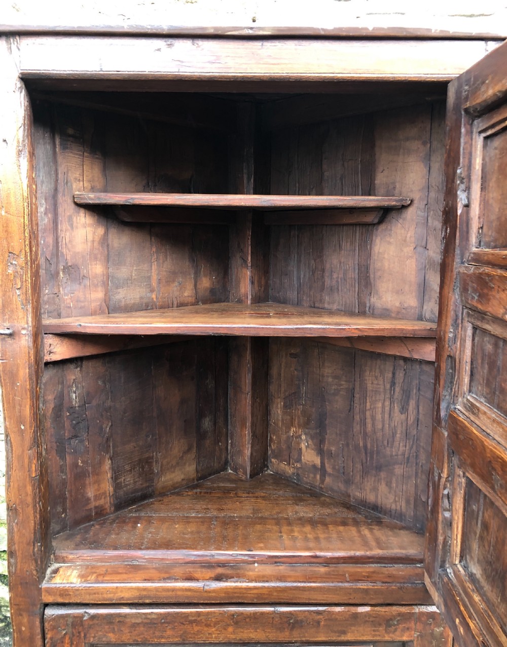 Antique Rustic Walnut Floor Standing Corner Cupboard View VI