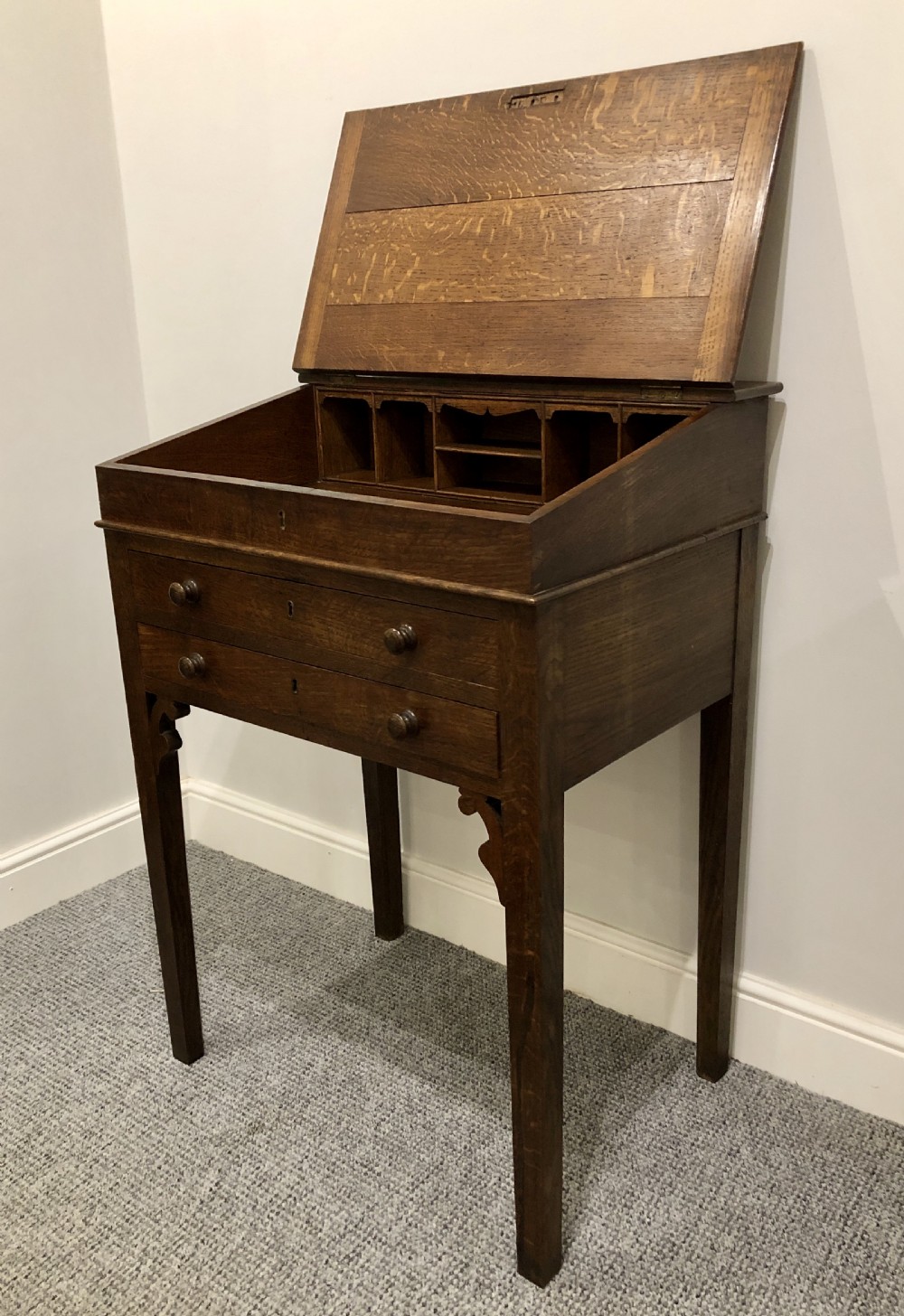 Antique Oak Bureau Clerks Desk View XVII