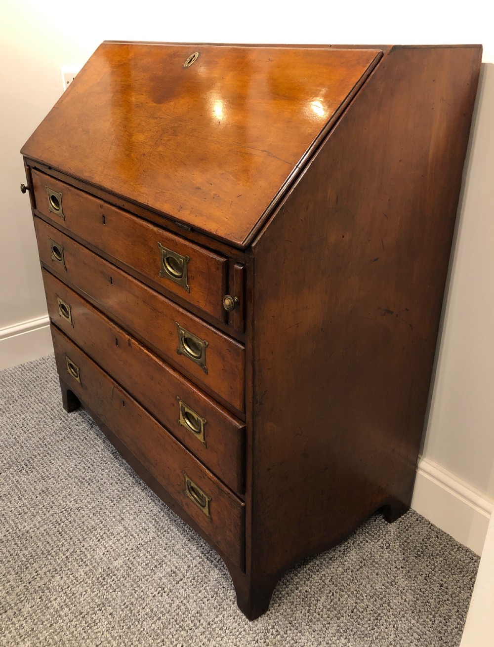 Antique Georgian Mahogany Bureau with Military Style Handles View III