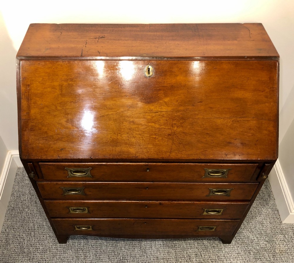 Antique Georgian Mahogany Bureau with Military Style Handles View IV