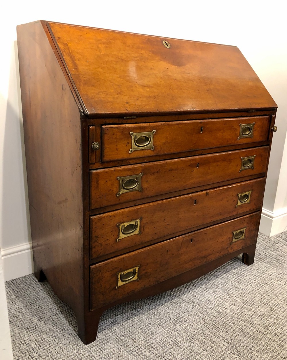 Antique Georgian Mahogany Bureau with Military Style Handles View VI