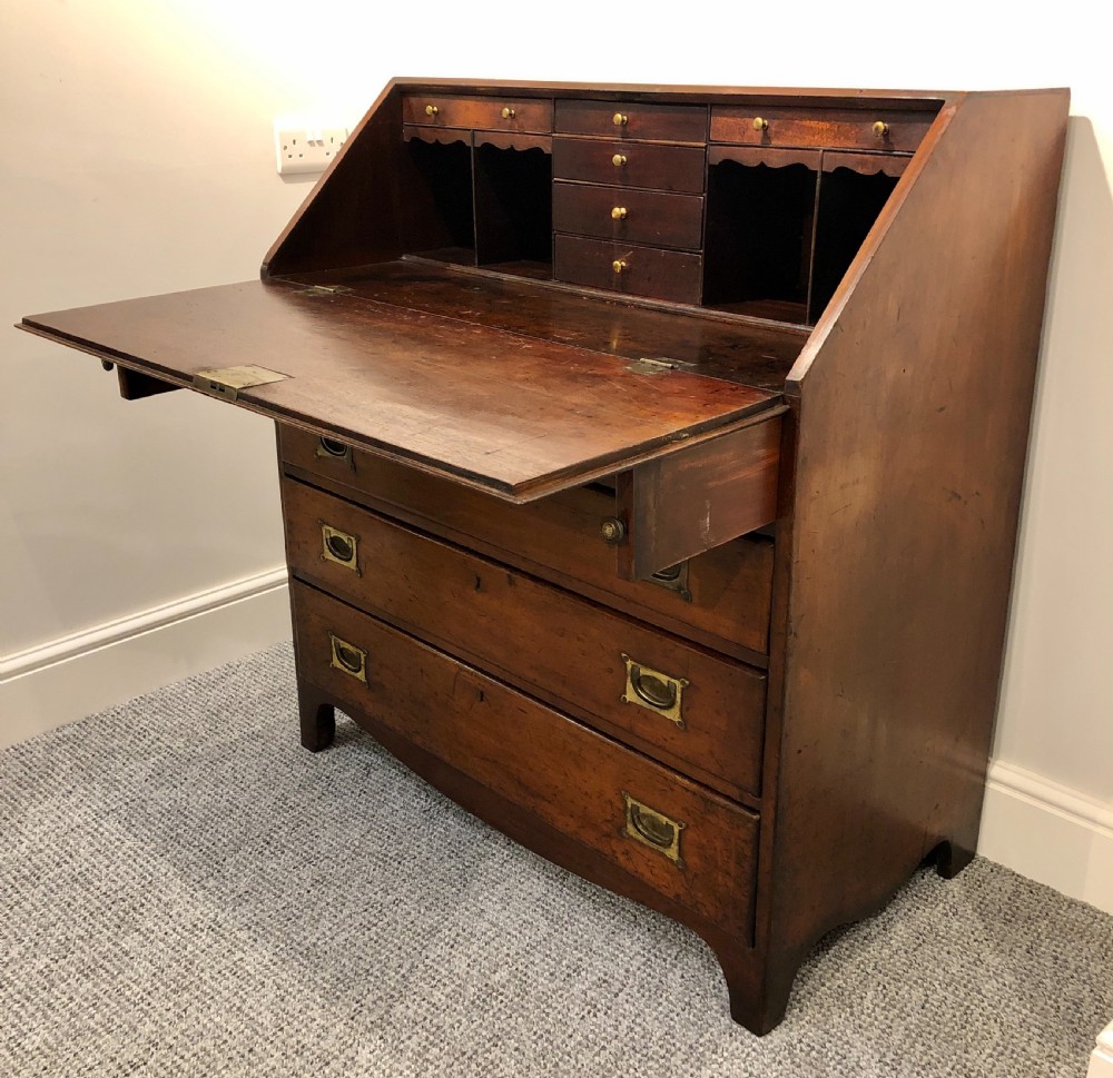 Antique Georgian Mahogany Bureau with Military Style Handles View X