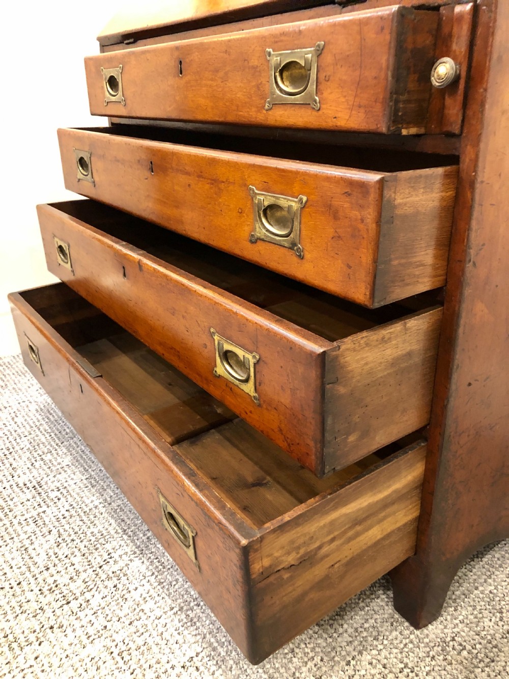 Antique Georgian Mahogany Bureau with Military Style Handles View XIII