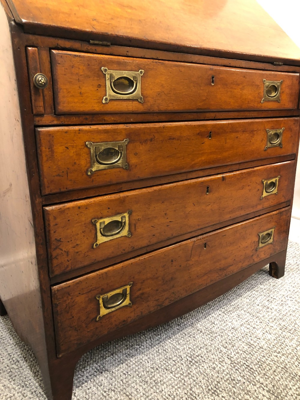 Antique Georgian Mahogany Bureau with Military Style Handles View XIV