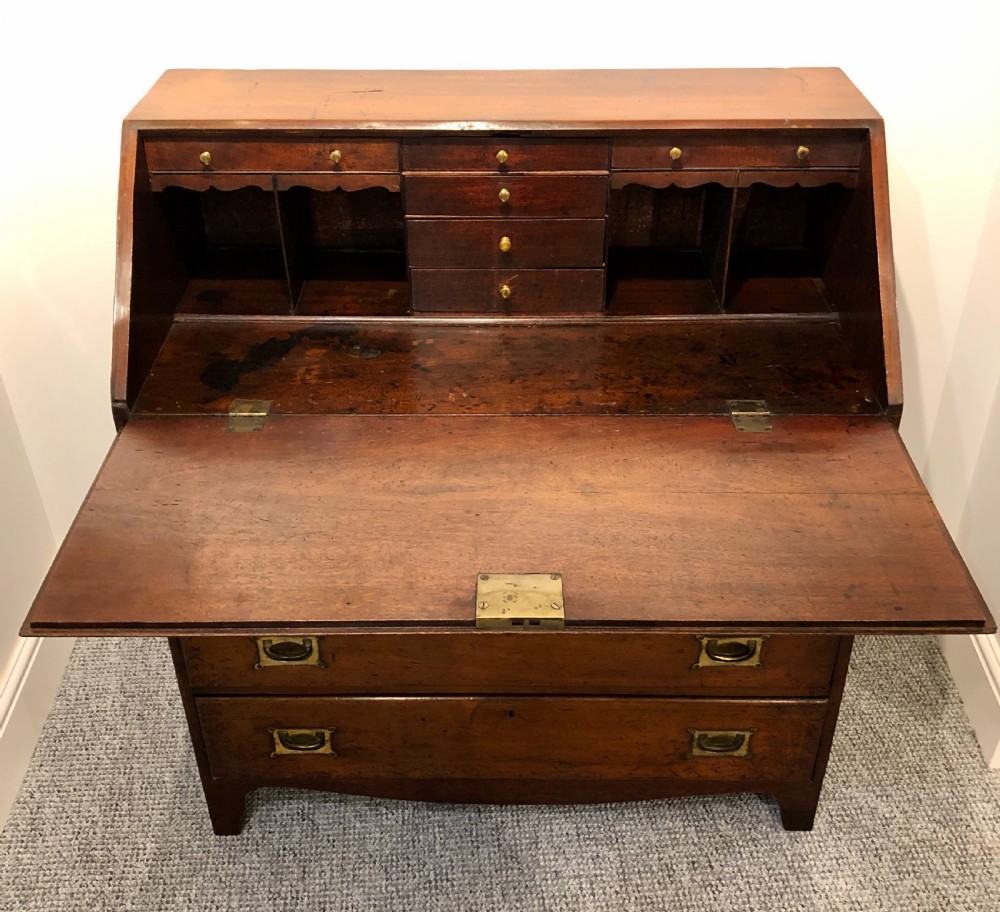 Antique Georgian Mahogany Bureau with Military Style Handles View XVI