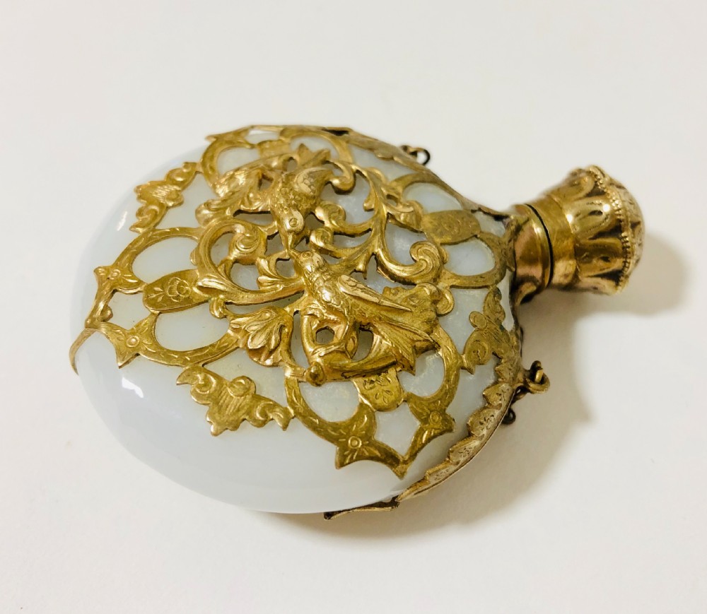Antique Opaque Glass Scent Bottle Chatelaine with Silver Gilt Cage  View VIII