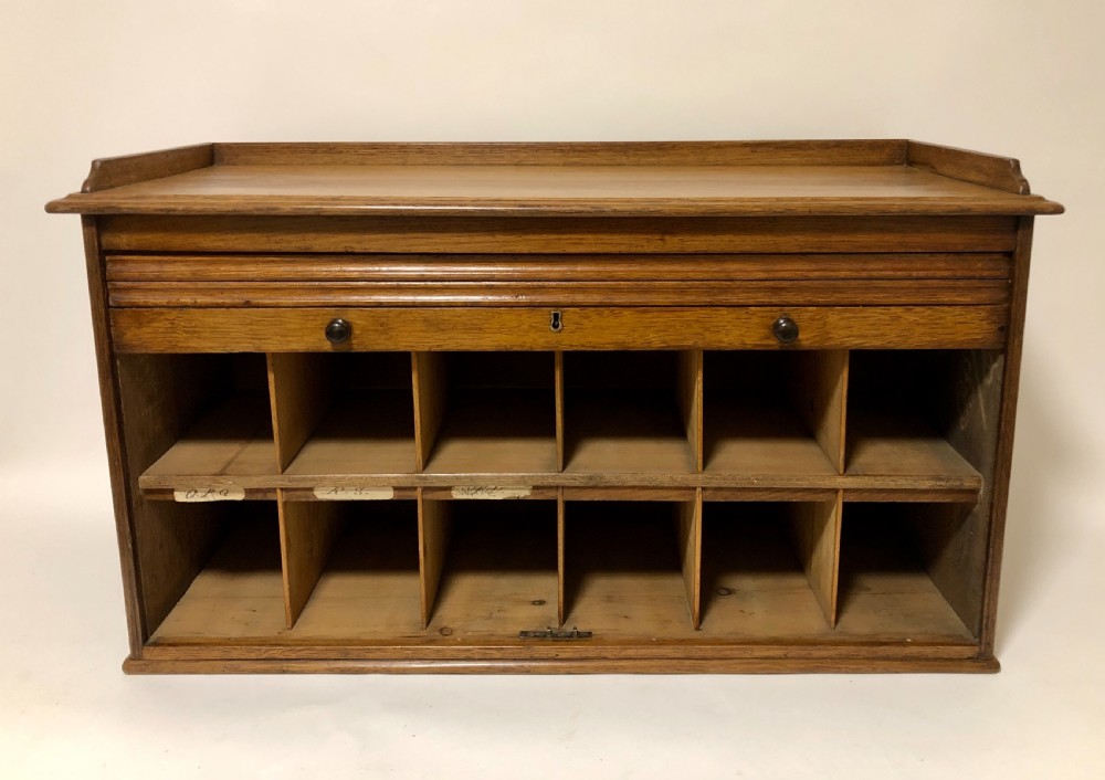 Antique Oak Tambour Fronted Filing Cabinet