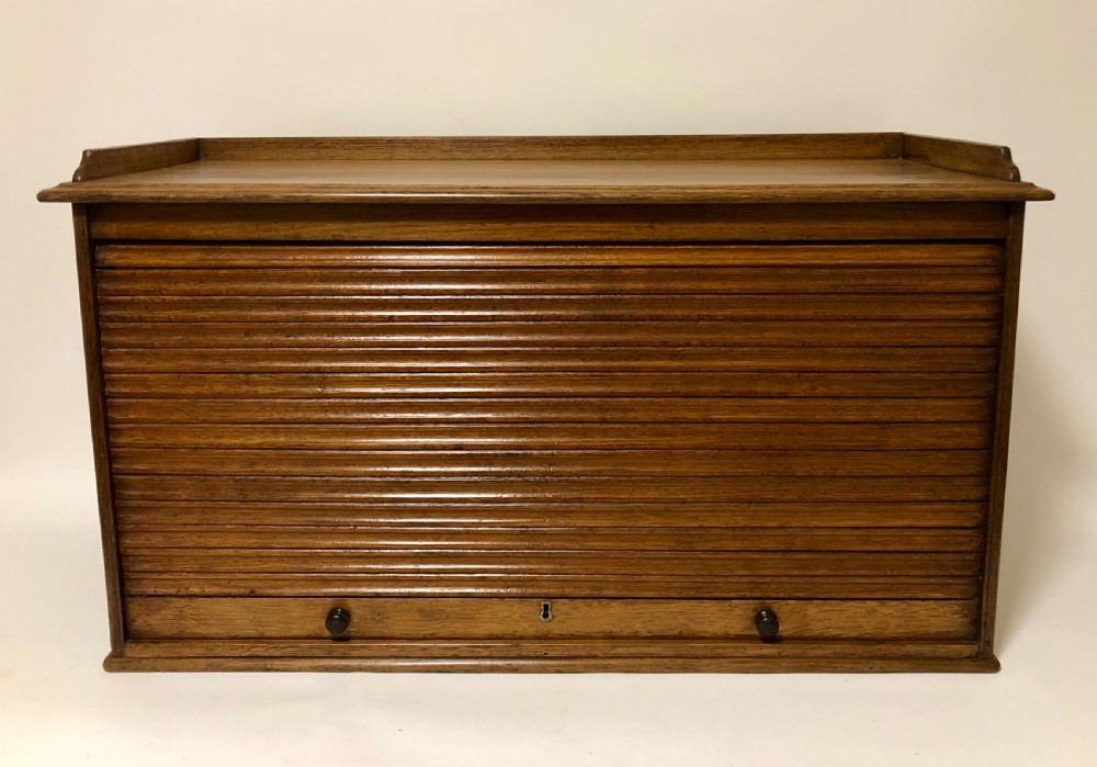 Antique Oak Tambour Fronted Filing Cabinet View II