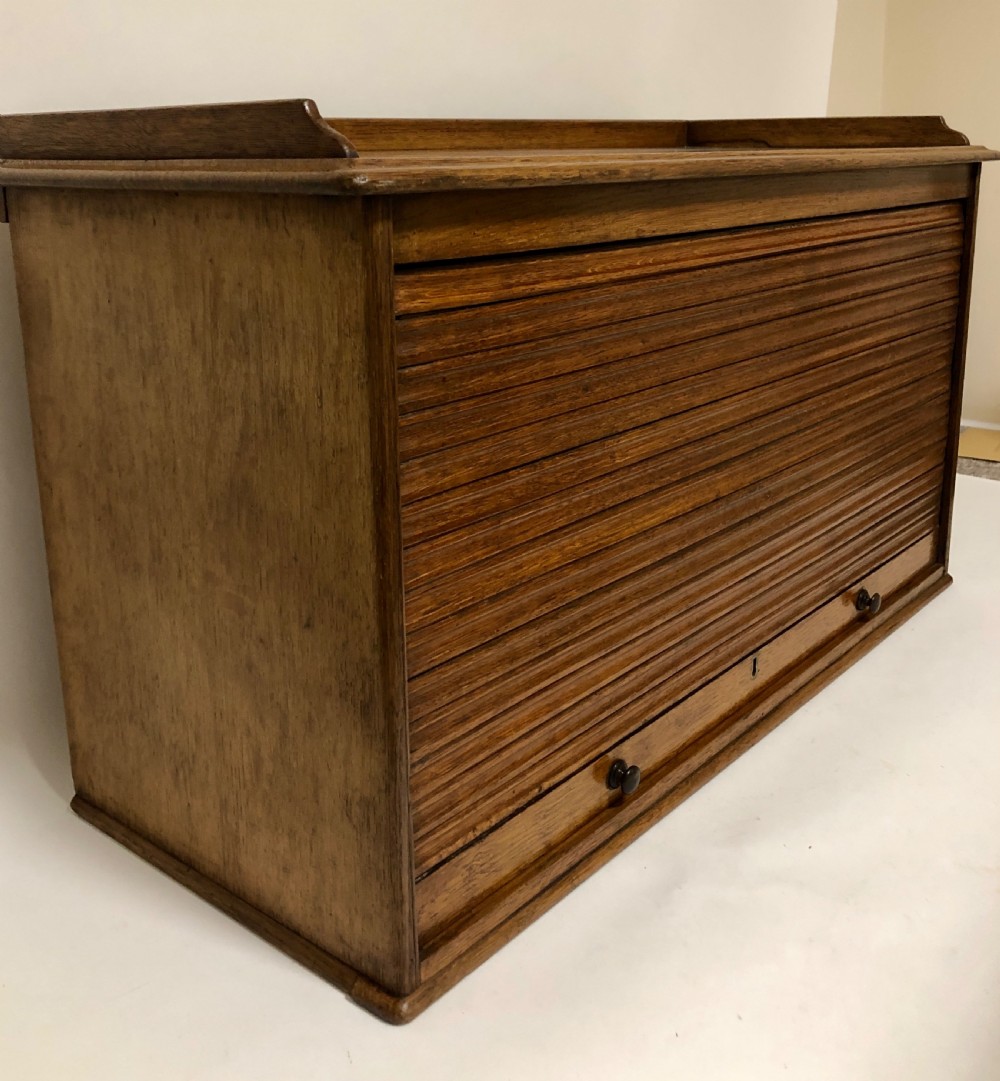 Antique Oak Tambour Fronted Filing Cabinet View V