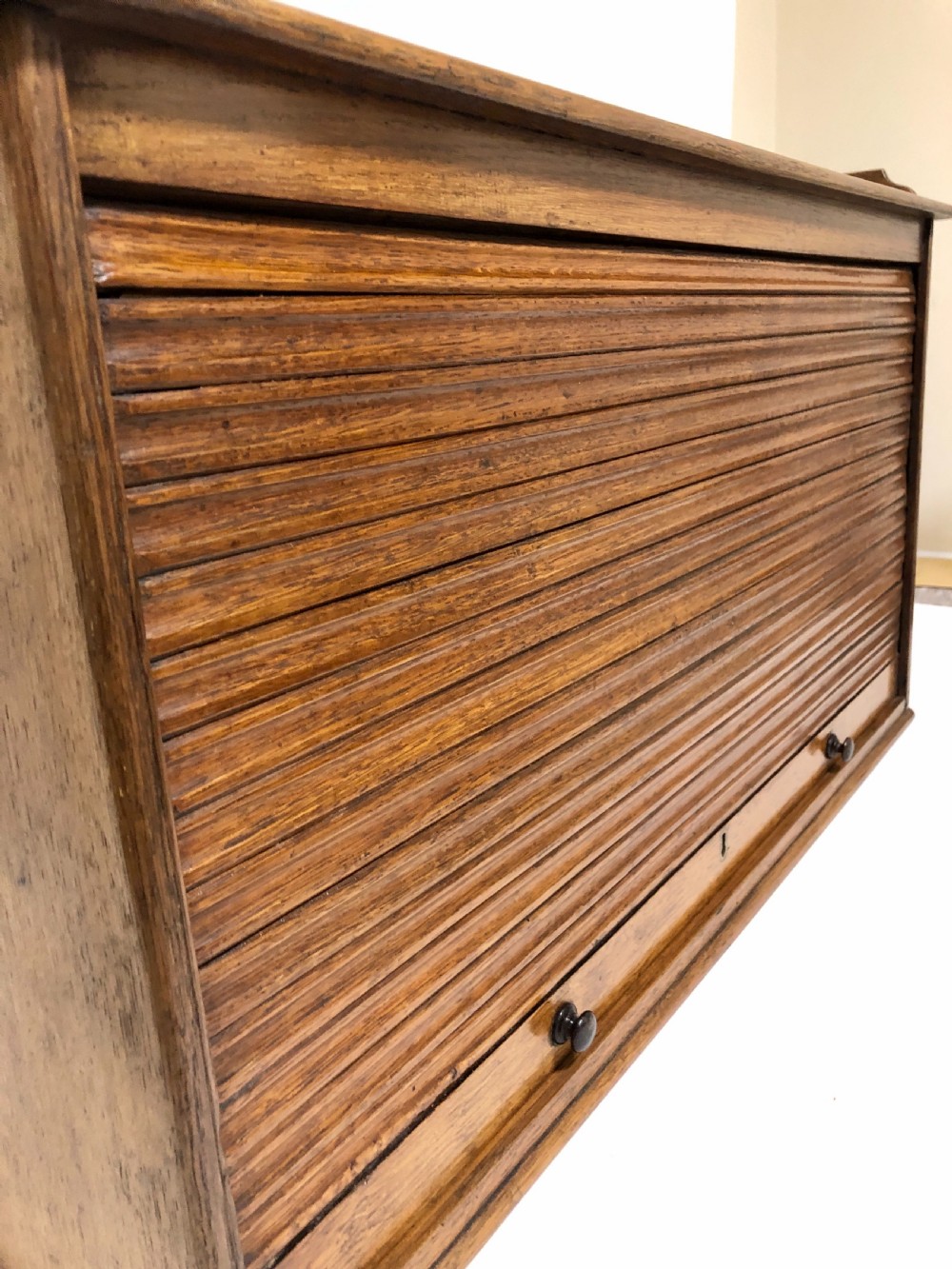 Antique Oak Tambour Fronted Filing Cabinet View IX