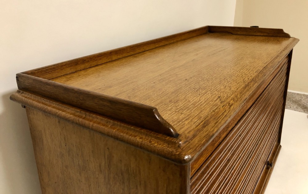 Antique Oak Tambour Fronted Filing Cabinet View X