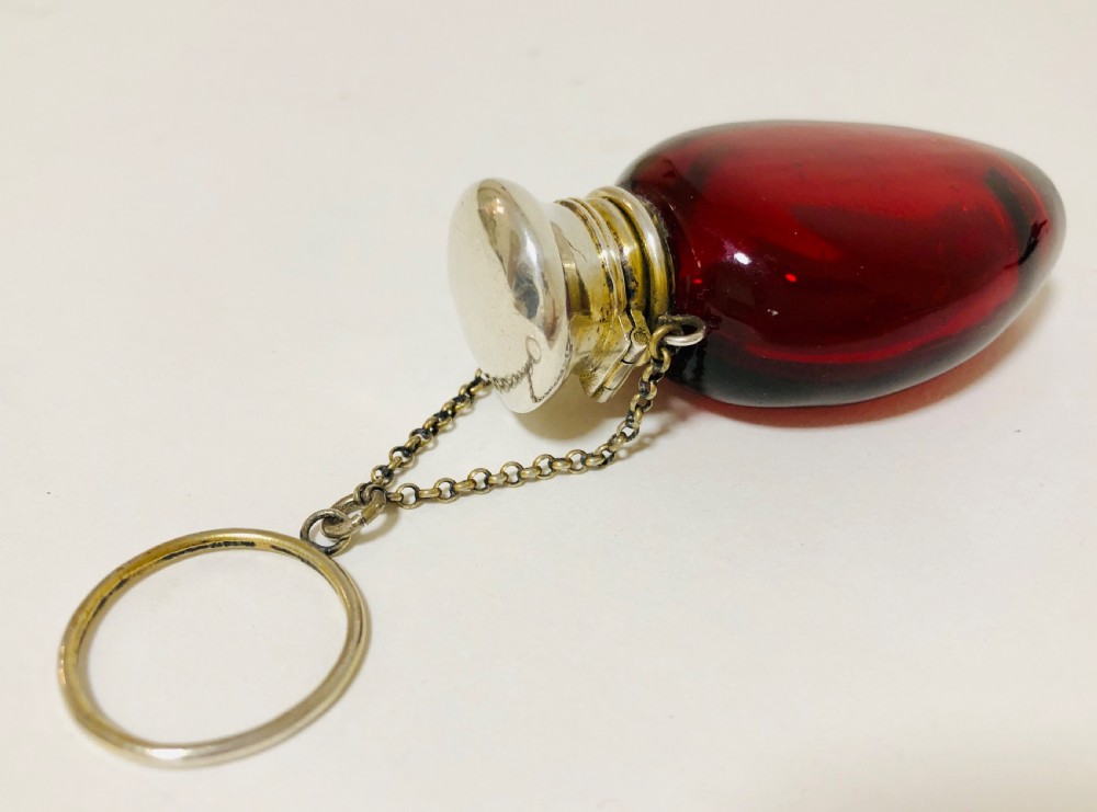 Antique Ruby Red Glass Silver Gilt Scent Bottle Chatelaine View II