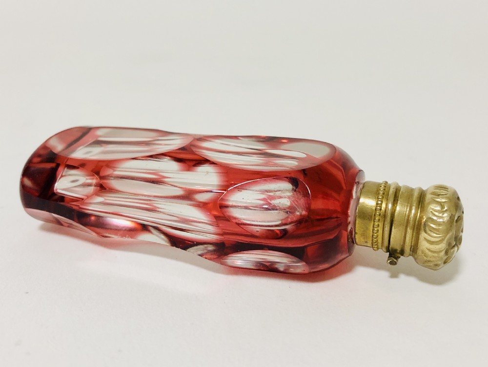 Antique Ruby Red Cut Glass Scent Bottle  View II