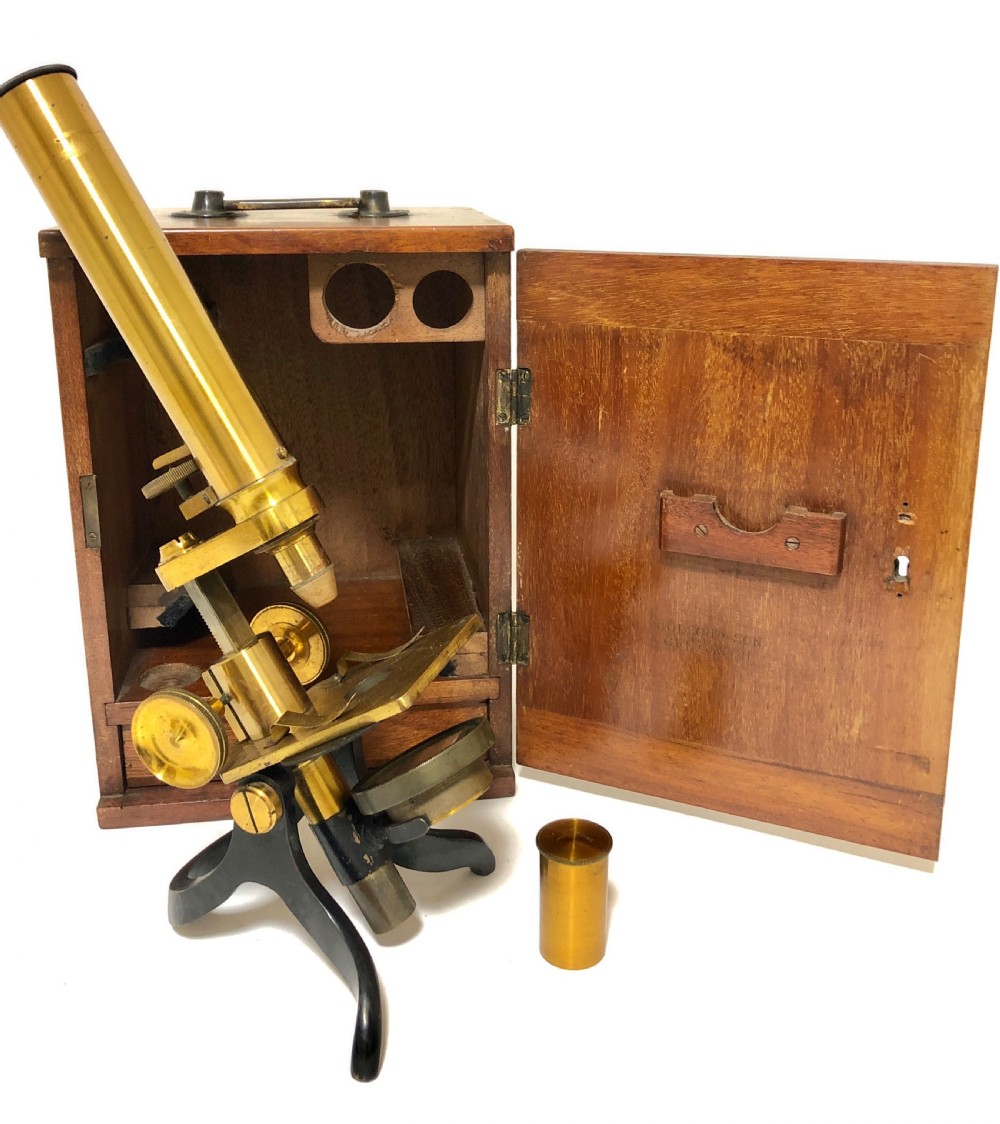 Antique Victorian Brass Bar Limb Microscope in Box