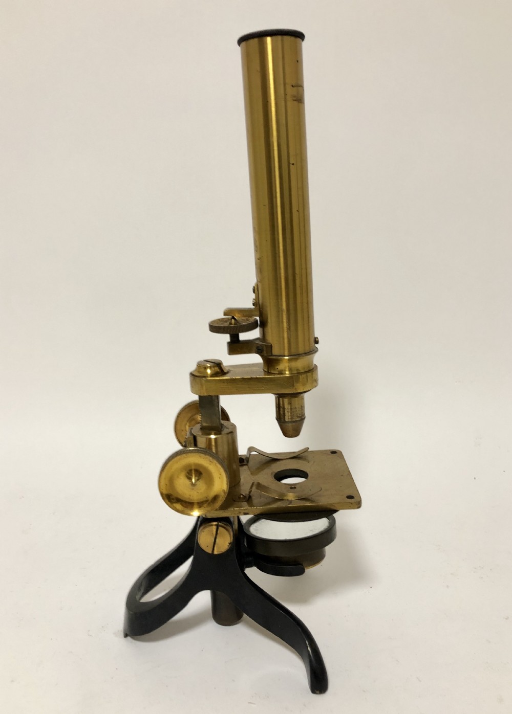 Antique Victorian Brass Bar Limb Microscope in Box View V