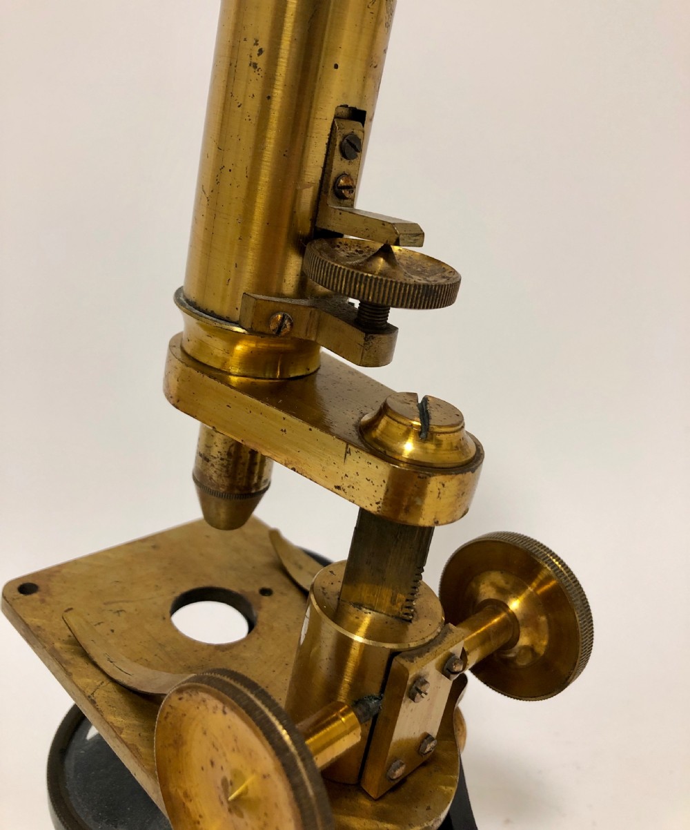 Antique Victorian Brass Bar Limb Microscope in Box View VI