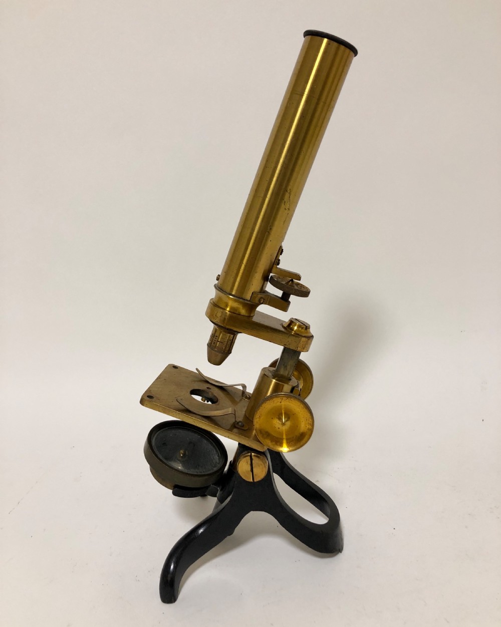 Antique Victorian Brass Bar Limb Microscope in Box View VII
