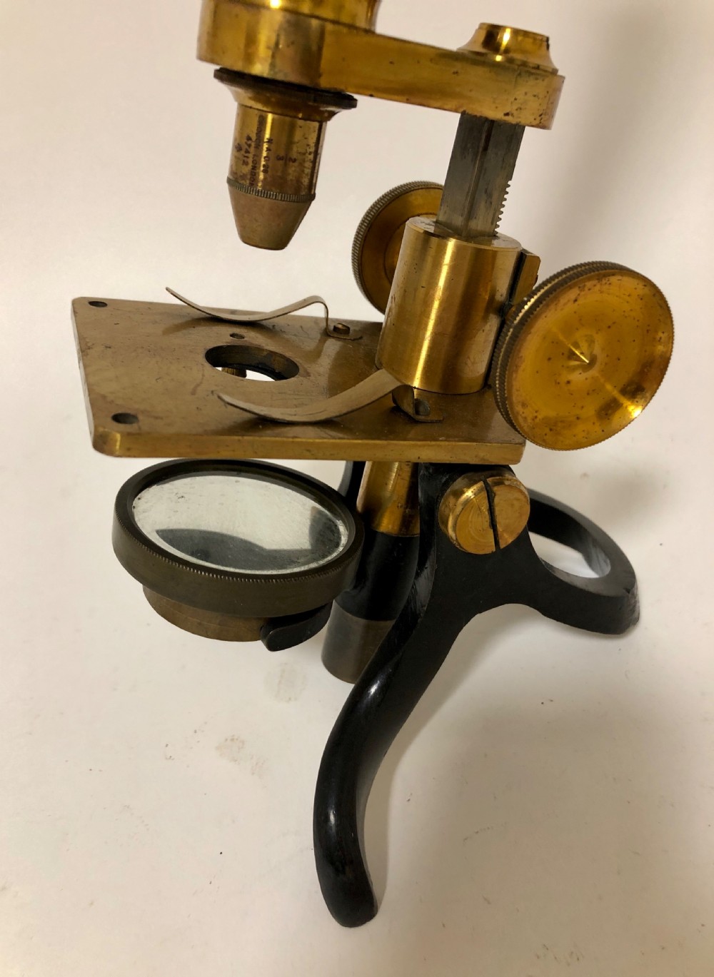 Antique Victorian Brass Bar Limb Microscope in Box View VIII