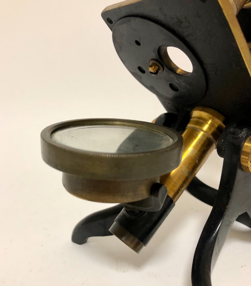 Antique Victorian Brass Bar Limb Microscope in Box View IX
