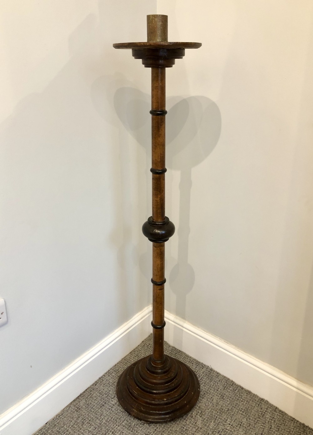 Large Antique Wooden Church Candlestick