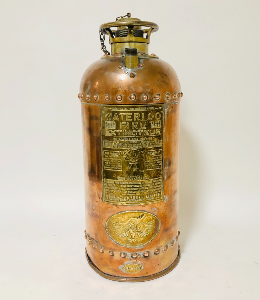 Large Antique Copper Waterloo Fire Extinguisher